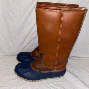 OUTWOODS Womens Size 6 Duck Boot Brown/Tan & Navy over-the-calf length